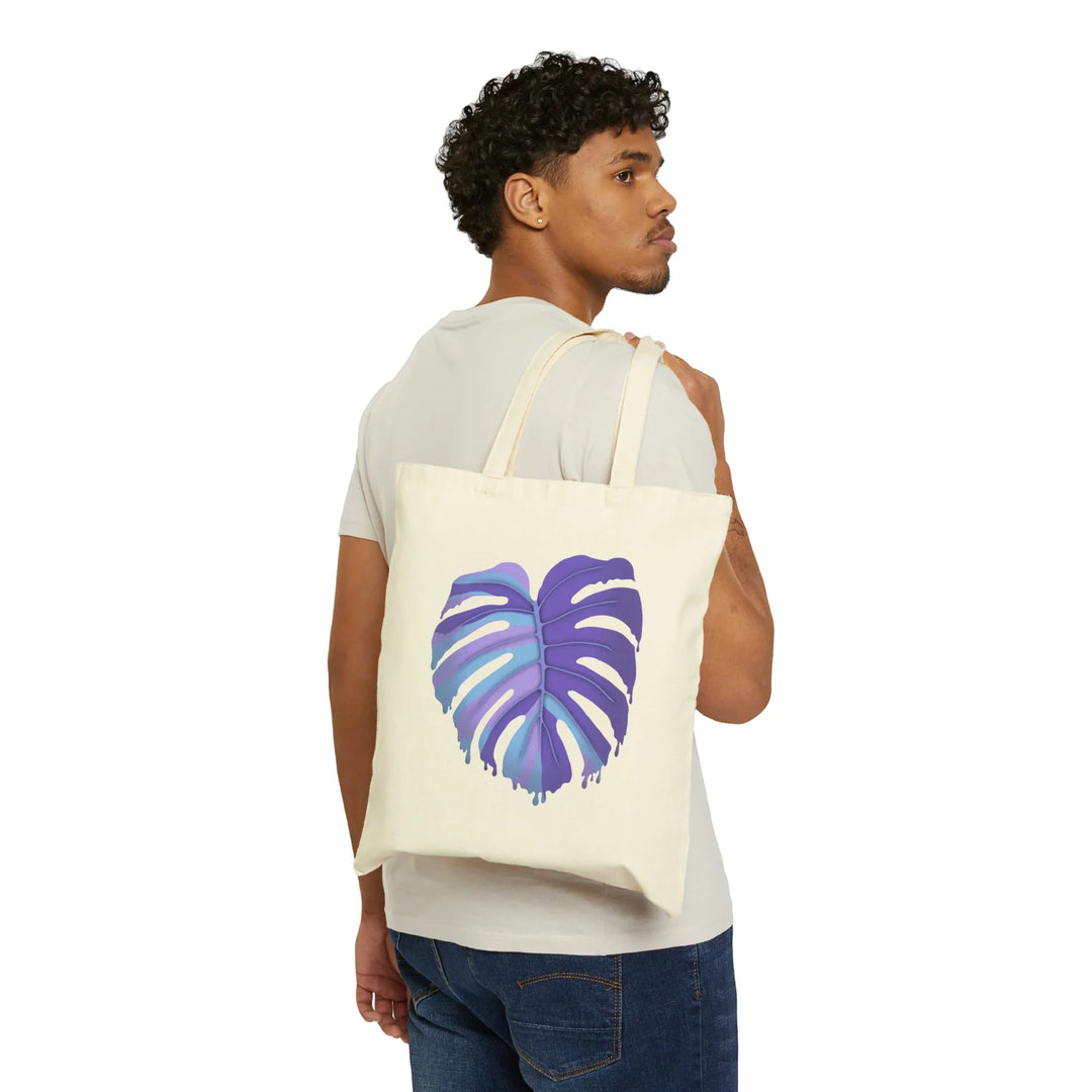 Cotton Tote Bag - Purple Melting Monstera Printed Canvas Tote With Large Handles