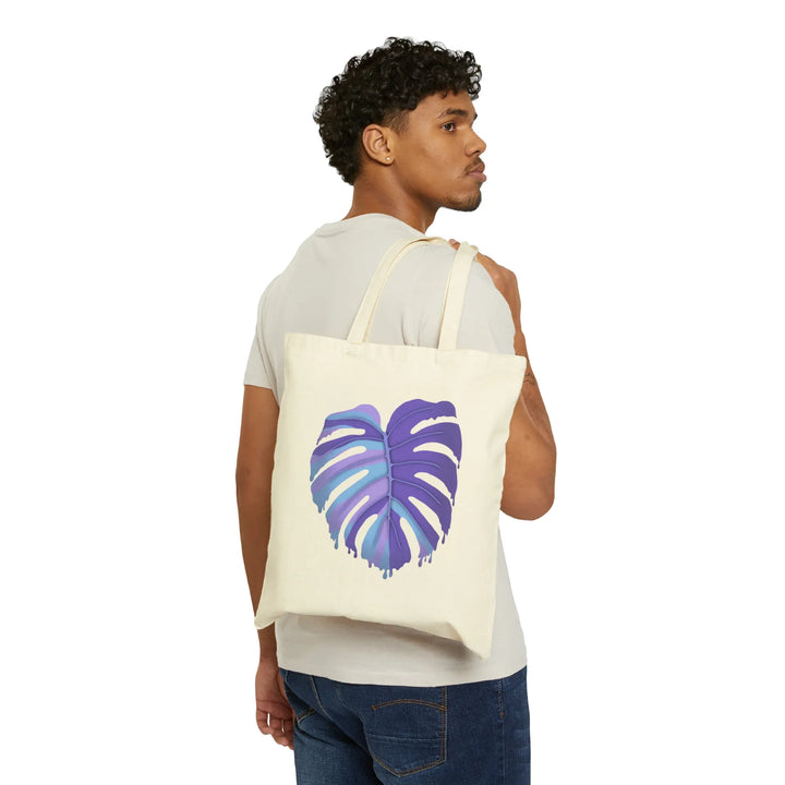 Cotton Tote Bag - Purple Melting Monstera Printed Canvas Tote With Large Handles