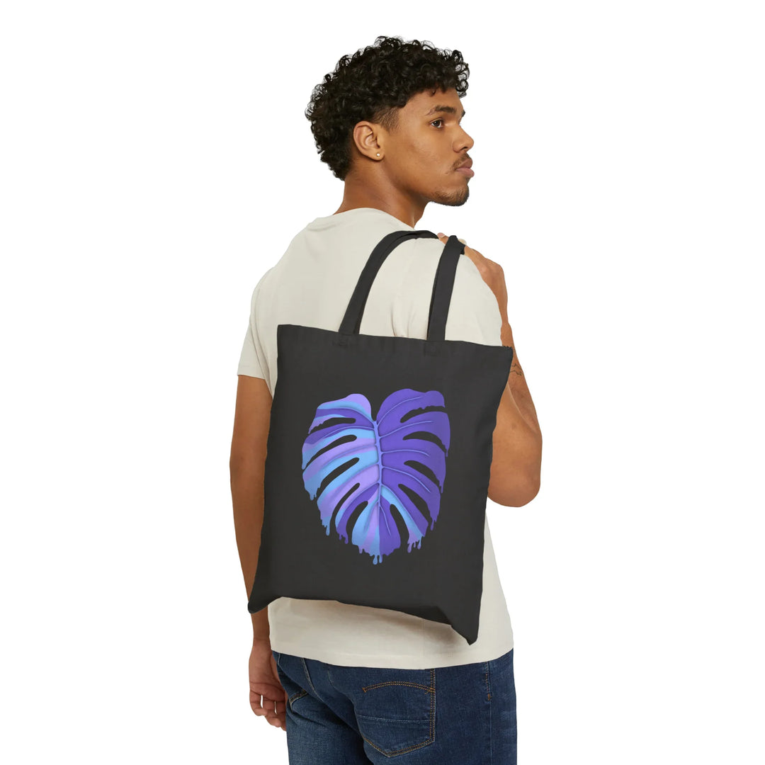 Cotton Tote Bag - Purple Melting Monstera Printed Canvas Tote With Large Handles