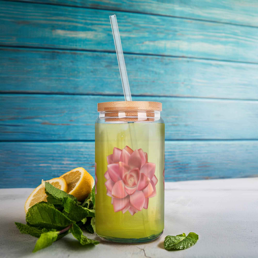 Graptosedum California Sunset Succulent Soda Can Glass – 16 Oz Durable Glass Tumbler With Bamboo Lid & Straw