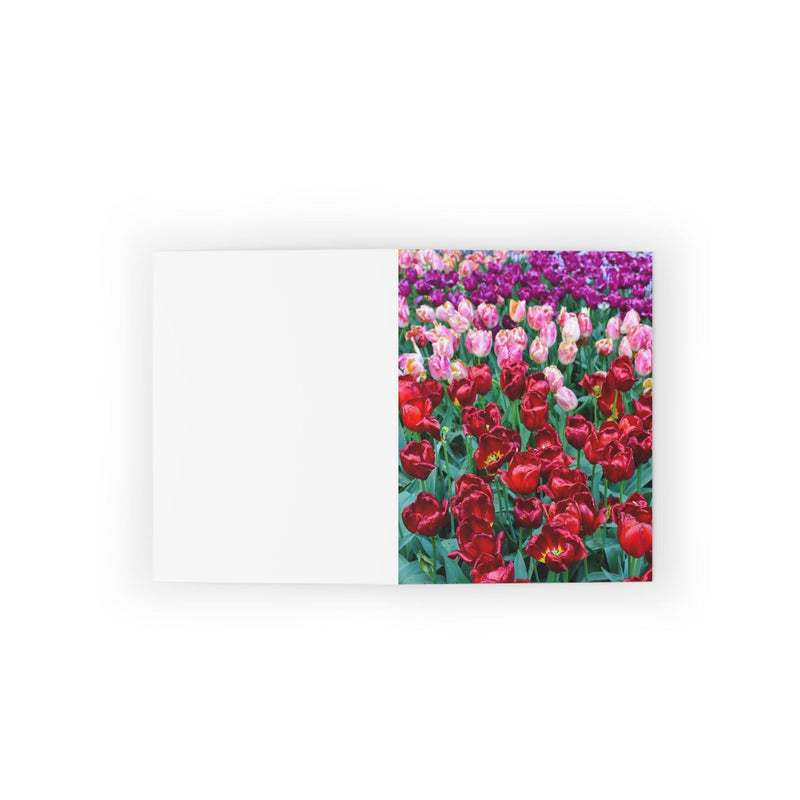 Pink, purple, and red tulips Photo Greeting Card - Vertical, Paper products, Printify, Greeting Card, Holiday Picks, Home & Living, Paper, Postcard, Postcards, Laura Christine Photography & Design, laurachristinedesign.com