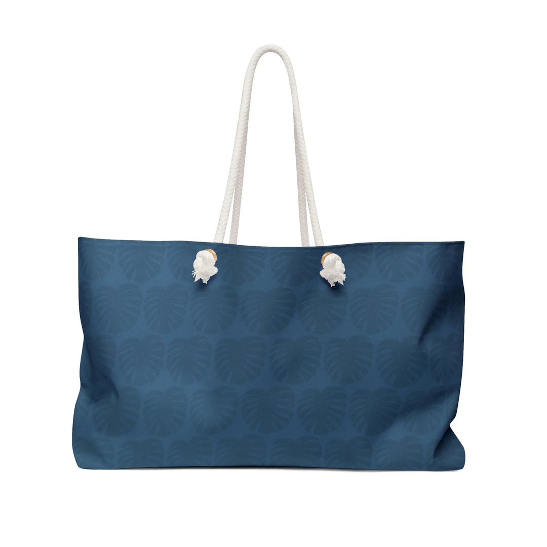 Weekender Tote Bag - Oversized Navy Monstera Leaf Pattern With Durable Rope Handles