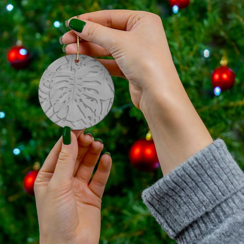 Soft Gray Monstera Pattern Ceramic Ornament, Home Decor, Laura Christine Photography & Design, Ceramic, Christmas, Glossy, Holiday Picks, Home & Living, ornament, Ornaments, Seasonal Decorations, Laura Christine Photography & Design, laurachristinedesign.com