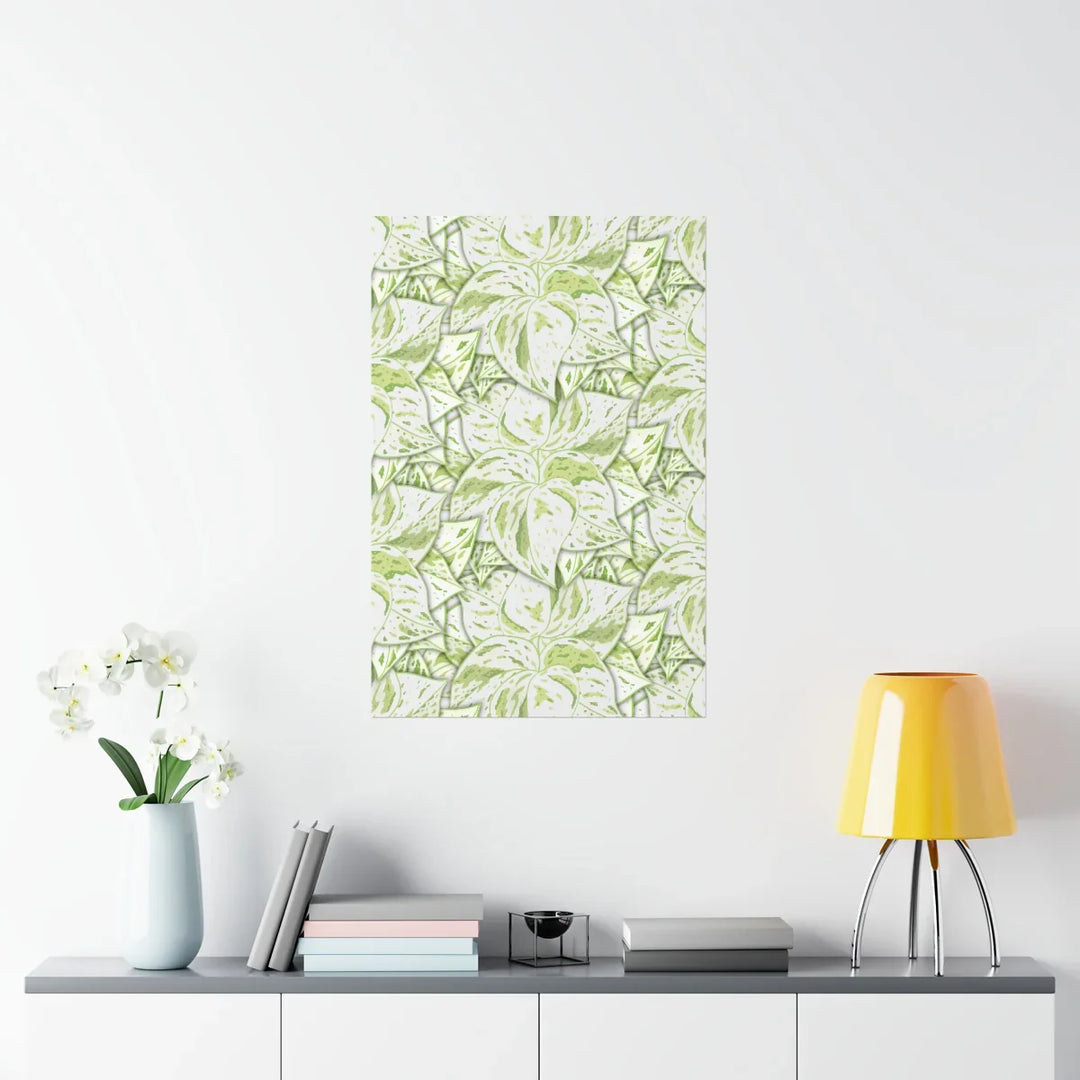 Snow Queen Pothos Print – Variegated Botanical Wall Art on Museum-Grade Paper Unframed
