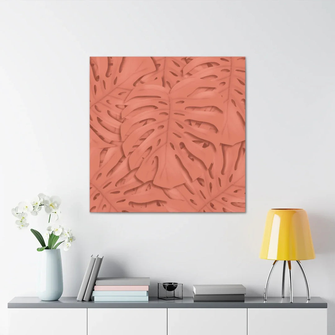 Coral Monstera Canvas - Botanical Canvas Art Print With Matte Finish & Durable Cotton