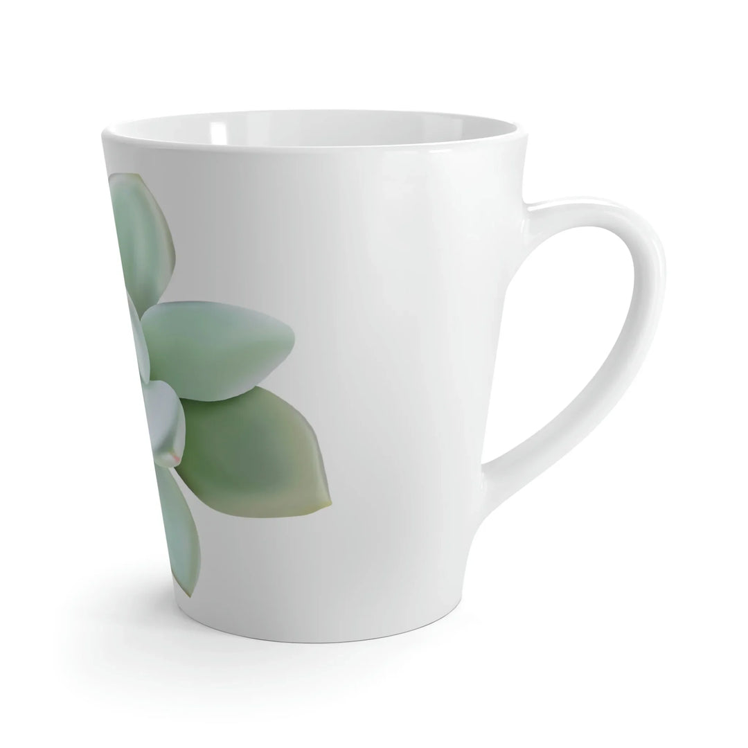 Succulent Mug - White Ceramic Coffee Cup With Pastel Succulent Design & Easy Grip Handle