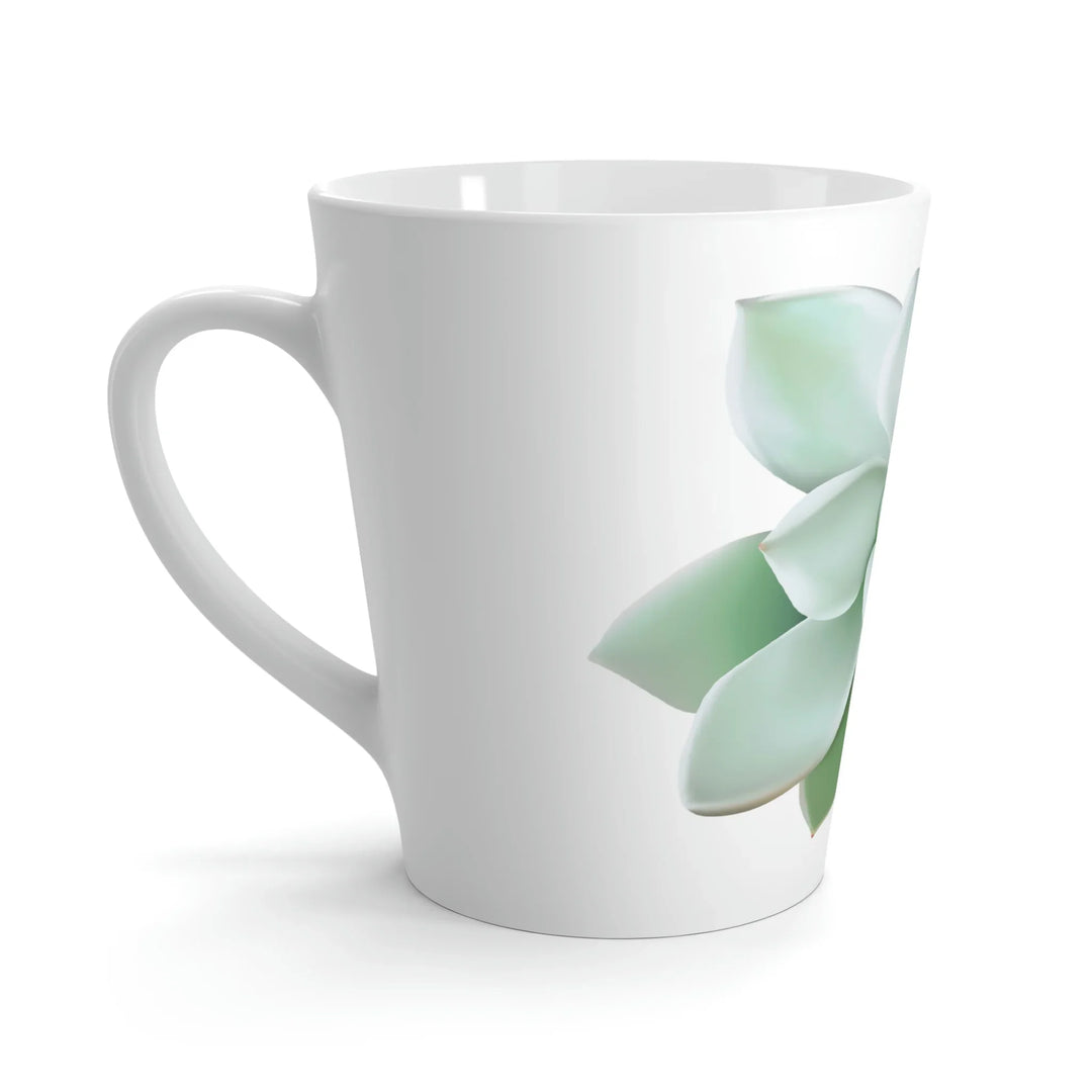Succulent Mug - White Ceramic Coffee Cup With Pastel Succulent Design & Easy Grip Handle