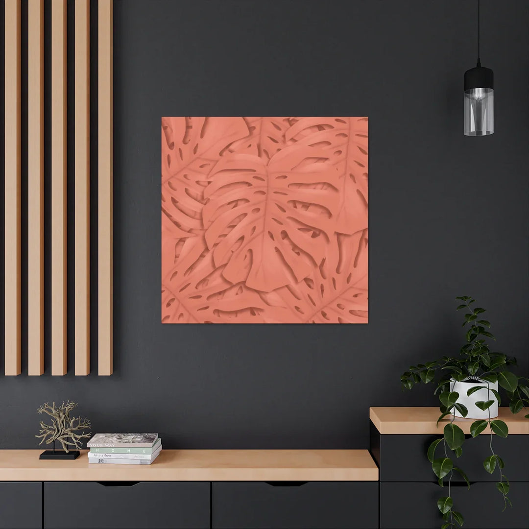 Coral Monstera Canvas - Botanical Canvas Art Print With Matte Finish & Durable Cotton