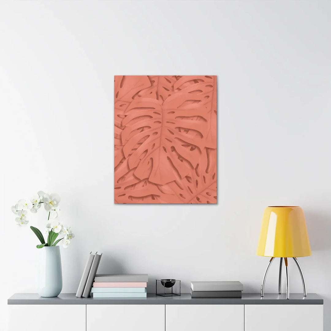 Coral Monstera Canvas - Botanical Canvas Art Print With Matte Finish & Durable Cotton