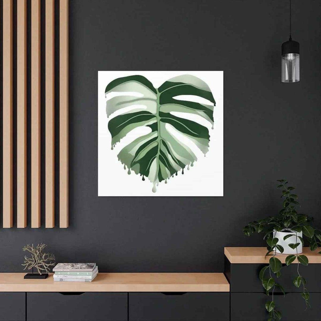Melting Monstera Albo Canvas | Large Botanical Canvas Art Print With Matte Finish