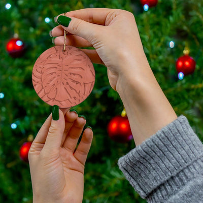 Coral Monstera Pattern Ceramic Ornament, Home Decor, Laura Christine Photography & Design, Ceramic, Christmas, Glossy, Holiday Picks, Home & Living, ornament, Ornaments, Seasonal Decorations, Laura Christine Photography & Design, laurachristinedesign.com