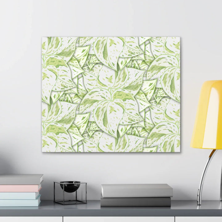 Snow Queen Pothos Canvas – Matte Finish Canvas Art Print | Variegated Botanical Wall Decor