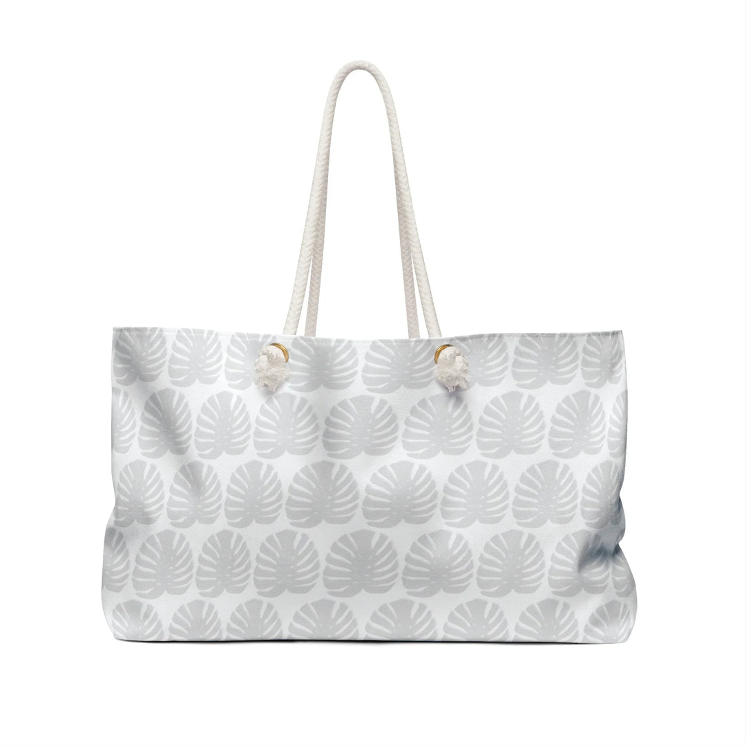 Weekender Tote Bag - Light Gray Monstera Leaf Pattern With Durable Rope Handles