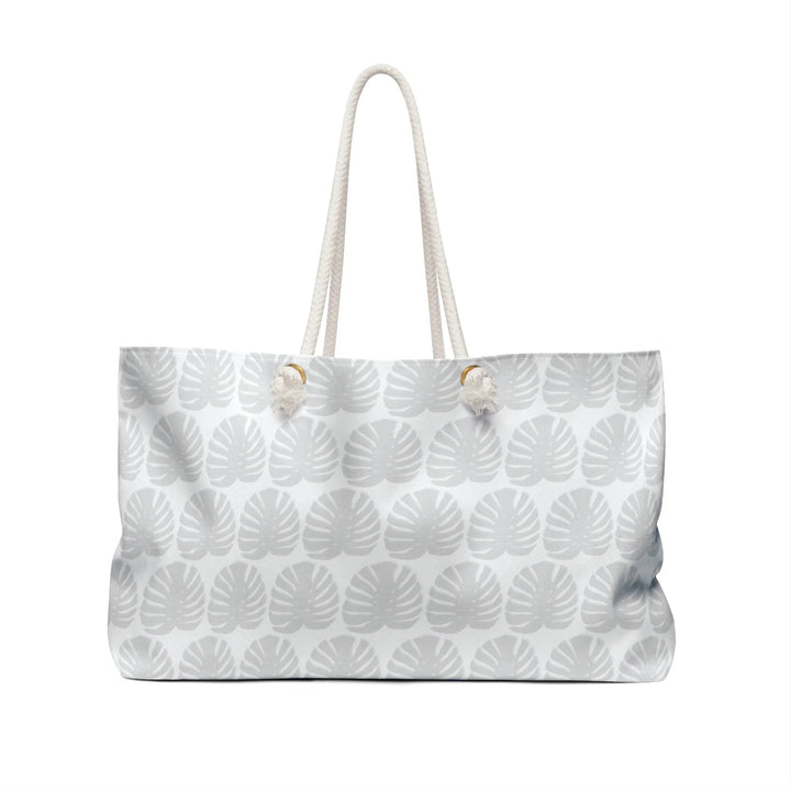 Weekender Tote Bag - Light Gray Monstera Leaf Pattern With Durable Rope Handles