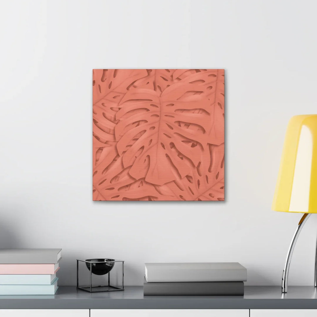 Coral Monstera Canvas - Botanical Canvas Art Print With Matte Finish & Durable Cotton