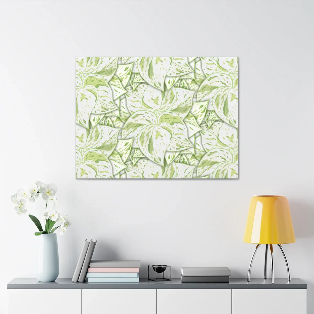 Snow Queen Pothos Canvas – Matte Finish Canvas Art Print | Variegated Botanical Wall Decor