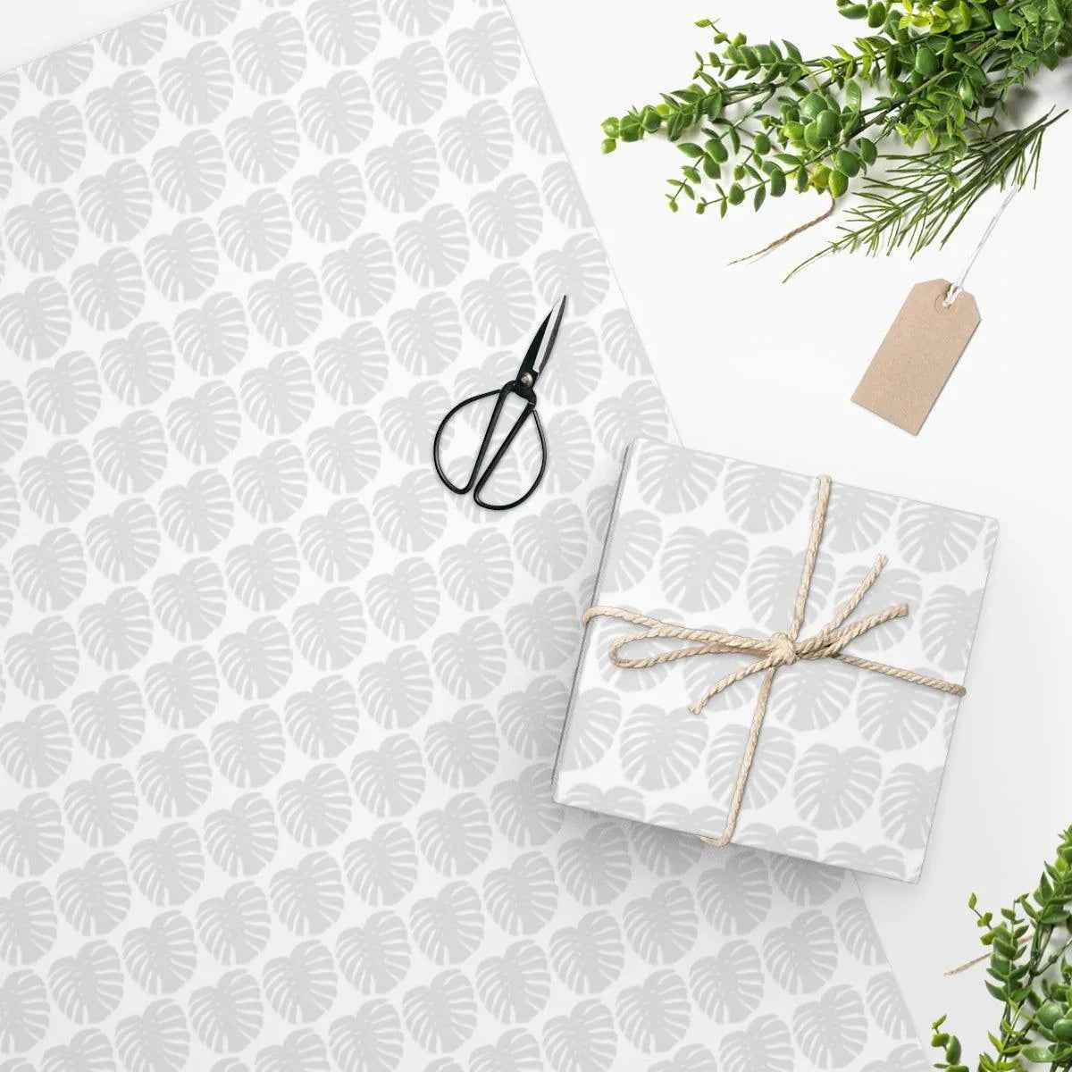 Monstera Wrapping Paper – Gray Monstera Print Botanical Pattern Wrap