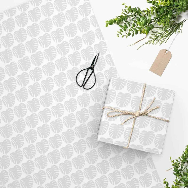 Monstera Wrapping Paper – Gray Monstera Print Botanical Pattern Wrap