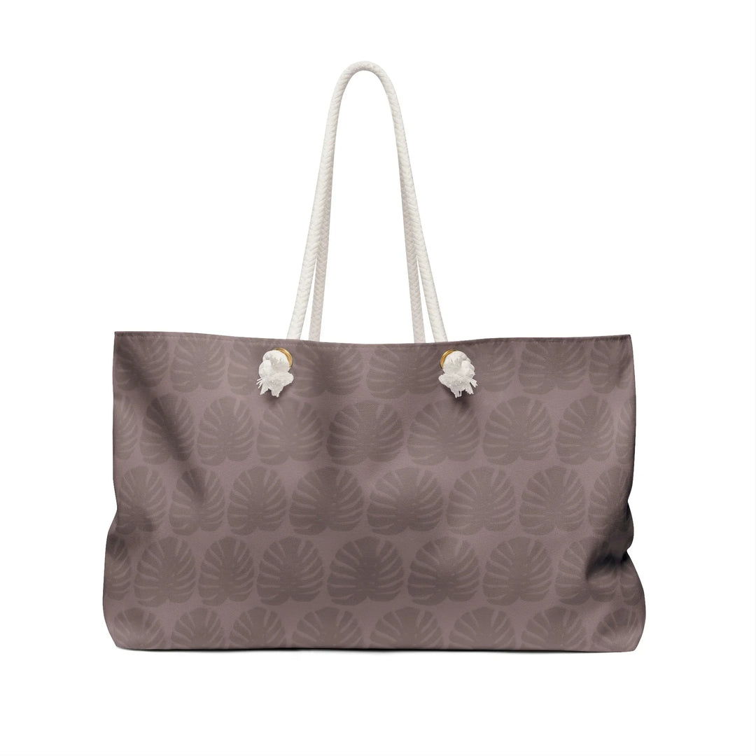 Weekender Tote Bag - Oversized Mauve Travel Bag with Monstera Leaf Pattern