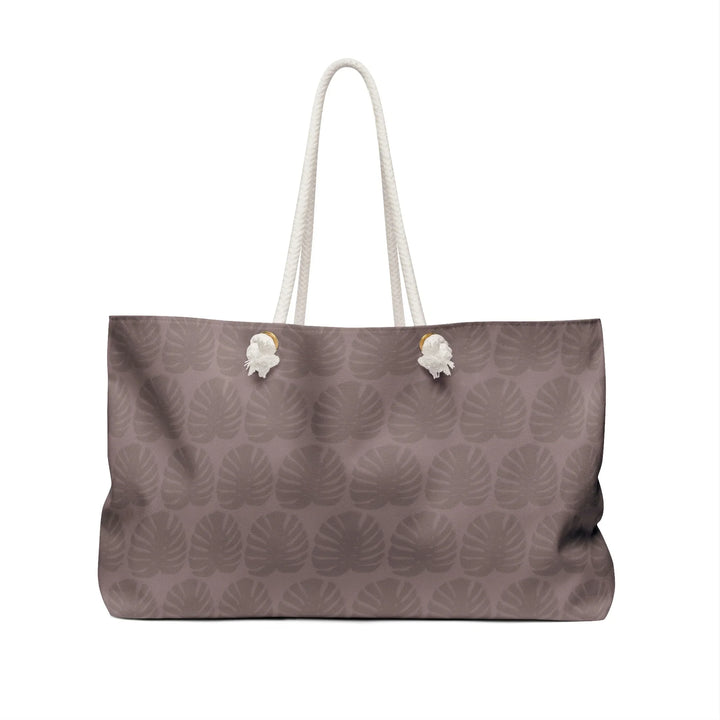 Weekender Tote Bag - Oversized Mauve Travel Bag with Monstera Leaf Pattern