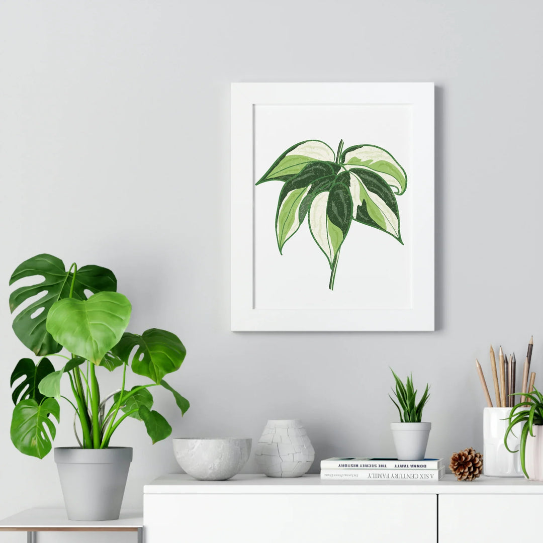 Philodendron Cream Splash Print – Matte Finish Framed Plant Wall Art Decor