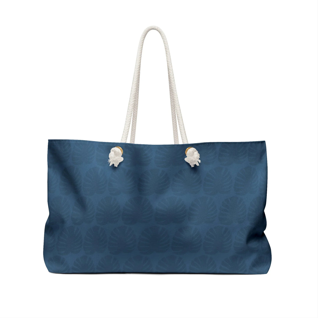 Weekender Tote Bag - Oversized Navy Monstera Leaf Pattern With Durable Rope Handles