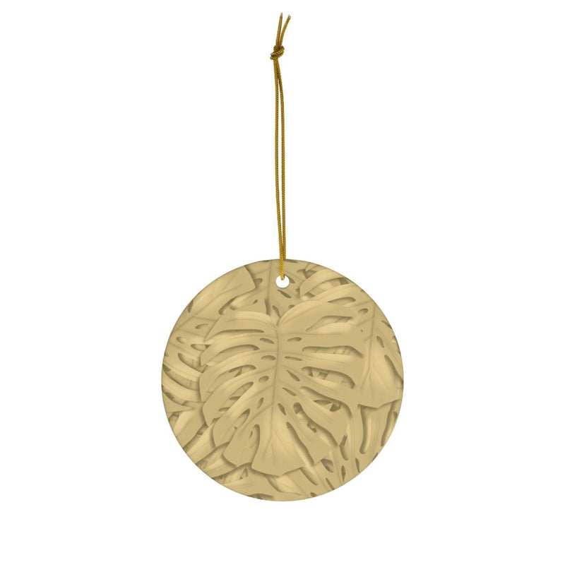 Golden Monstera Pattern Ceramic Ornament, Home Decor, Laura Christine Photography & Design, Ceramic, Christmas, Glossy, Holiday Picks, Home & Living, ornament, Ornaments, Seasonal Decorations, Laura Christine Photography & Design, laurachristinedesign.com