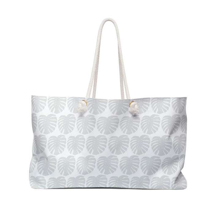 Weekender Tote Bag - Light Gray Monstera Leaf Pattern With Durable Rope Handles