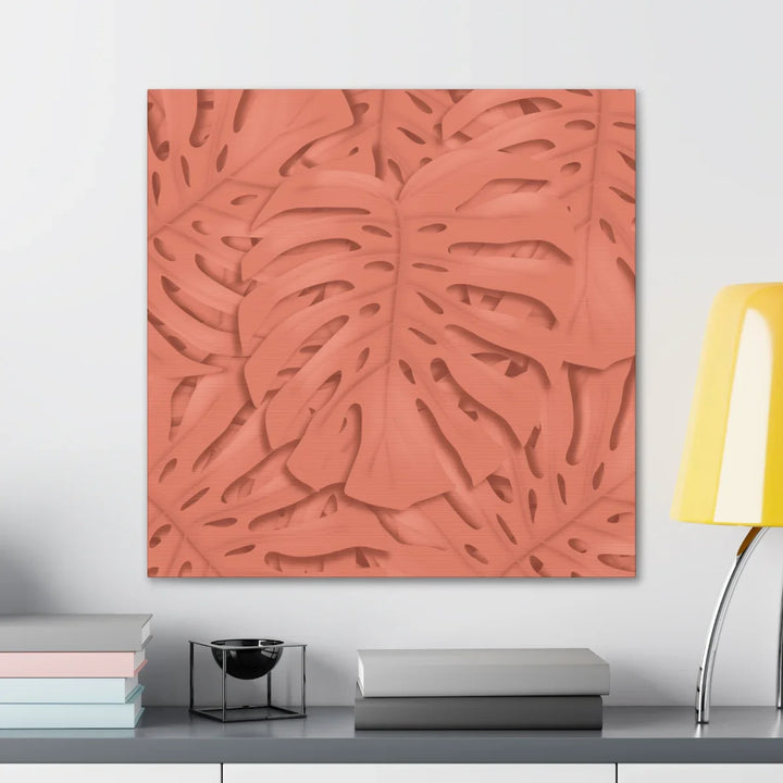 Coral Monstera Canvas - Botanical Canvas Art Print With Matte Finish & Durable Cotton