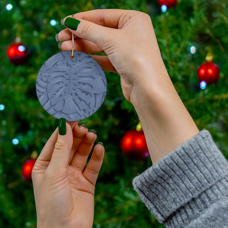 Slate Blue Monstera Pattern Ceramic Ornament, Home Decor, Laura Christine Photography & Design, Ceramic, Christmas, Glossy, Holiday Picks, Home & Living, ornament, Ornaments, Seasonal Decorations, Laura Christine Photography & Design, laurachristinedesign.com