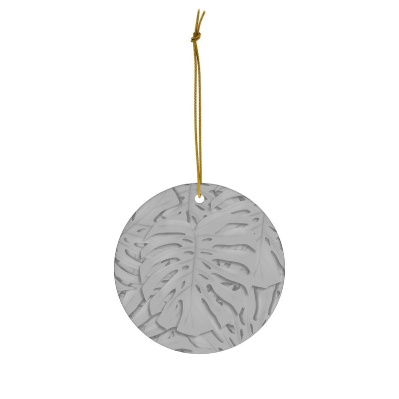 Soft Gray Monstera Pattern Ceramic Ornament, Home Decor, Laura Christine Photography & Design, Ceramic, Christmas, Glossy, Holiday Picks, Home & Living, ornament, Ornaments, Seasonal Decorations, Laura Christine Photography & Design, laurachristinedesign.com