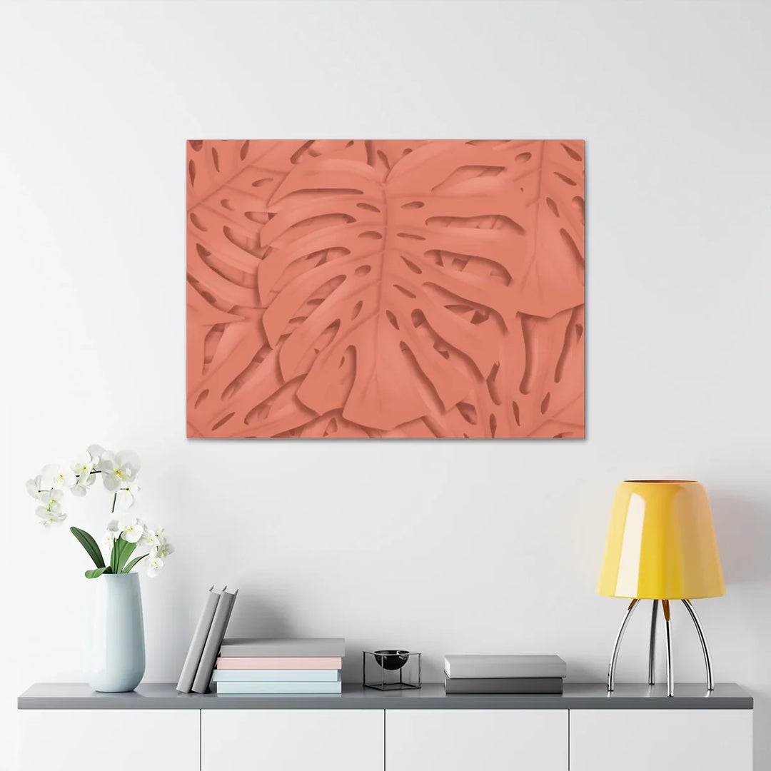 Coral Monstera Canvas - Botanical Canvas Art Print With Matte Finish & Durable Cotton