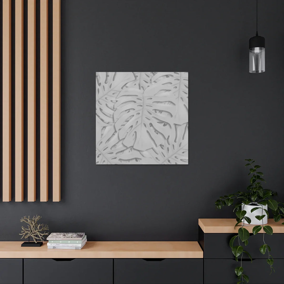 Monstera Canvas Art | Gray Canvas Print - Stretched Cotton Art Print for Indoor Wall Decor