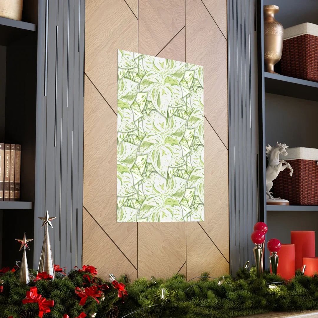 Snow Queen Pothos Print – Variegated Botanical Wall Art on Museum-Grade Paper Unframed