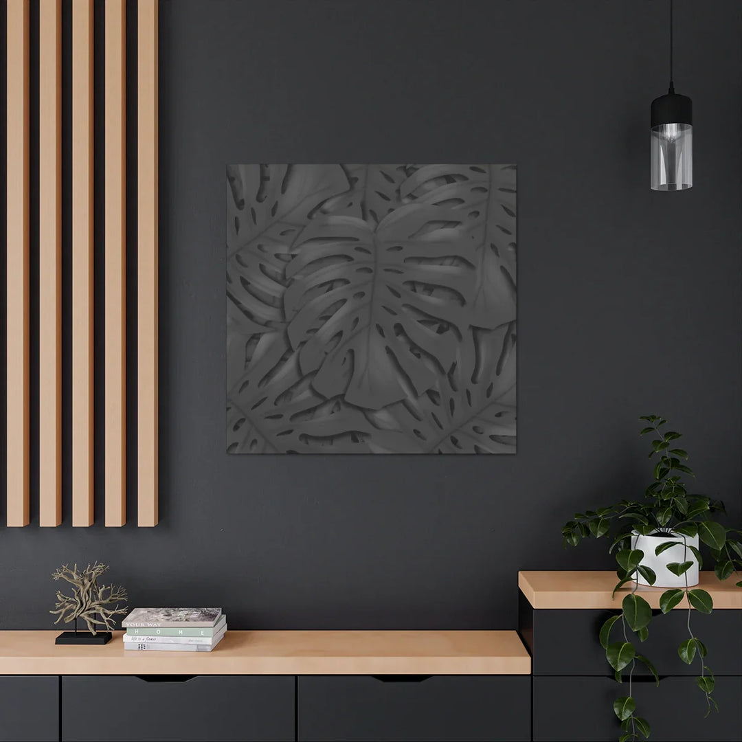 Monstera Canvas Art – Charcoal Leaf Canvas Art Print | Durable Matte Cotton Wall Decor