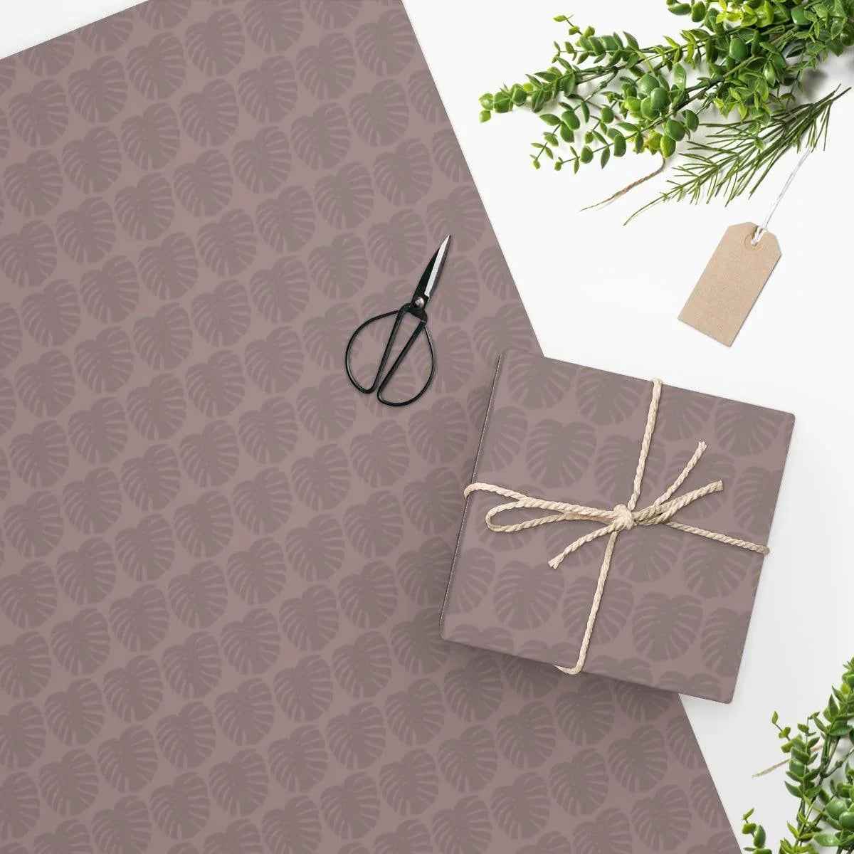 Monstera Wrapping Paper - Mauve Patterned Botanical Gift Wrap With Premium Gloss