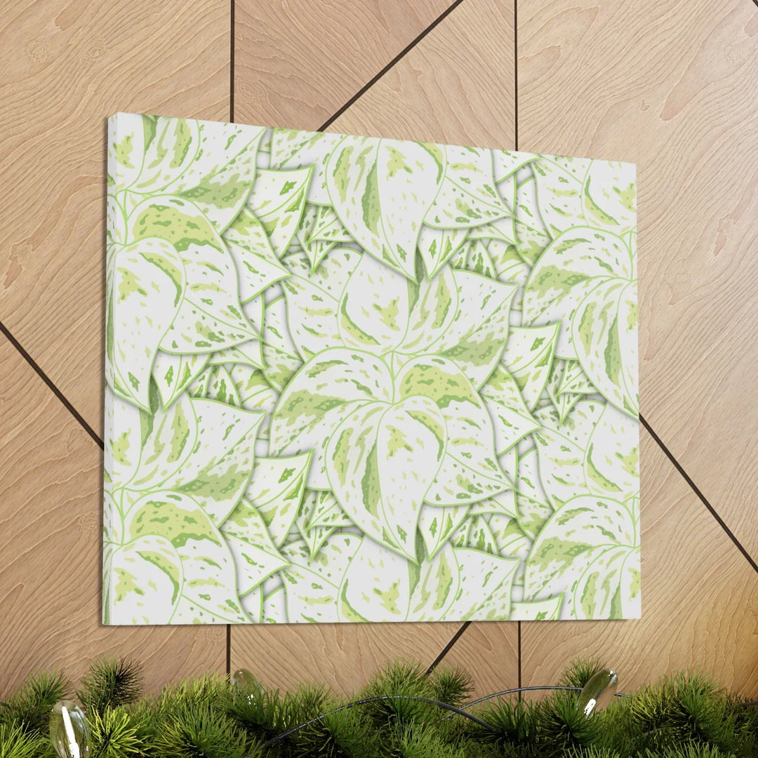 Snow Queen Pothos Canvas – Matte Finish Canvas Art Print | Variegated Botanical Wall Decor