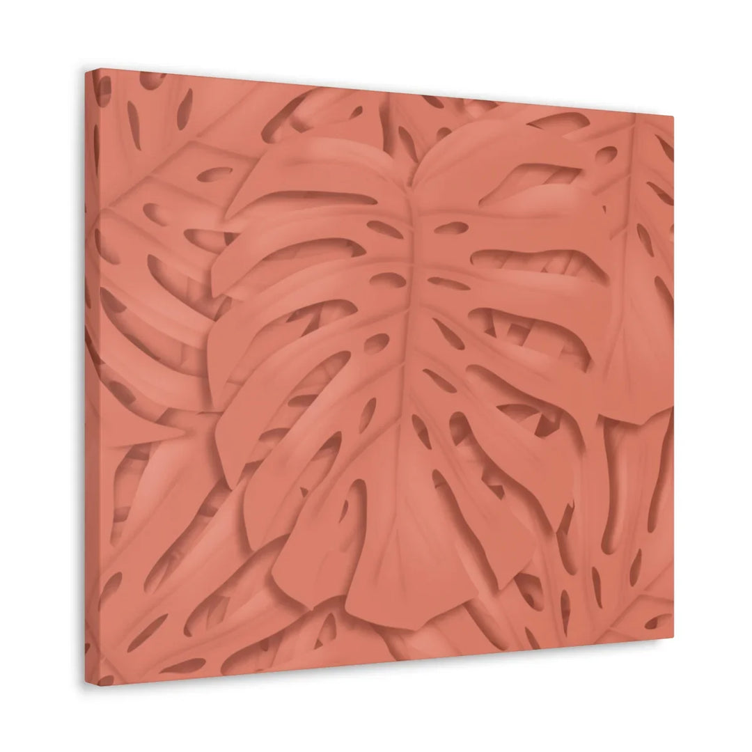 Coral Monstera Canvas - Botanical Canvas Art Print With Matte Finish & Durable Cotton