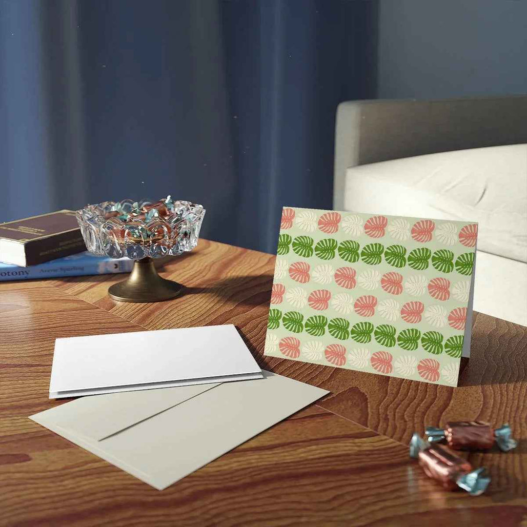 Monstera Deliciosa Greeting Card – Botanical Note Cards With Natural Leaf Pattern