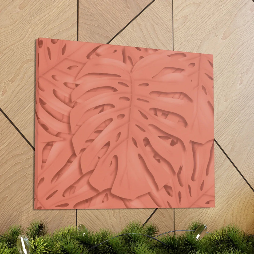 Coral Monstera Canvas - Botanical Canvas Art Print With Matte Finish & Durable Cotton