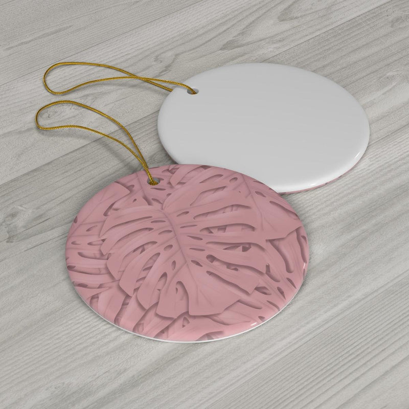 Soft Pink Monstera Pattern Ceramic Ornament, Home Decor, Laura Christine Photography & Design, Ceramic, Christmas, Glossy, Holiday Picks, Home & Living, ornament, Ornaments, Seasonal Decorations, Laura Christine Photography & Design, laurachristinedesign.com