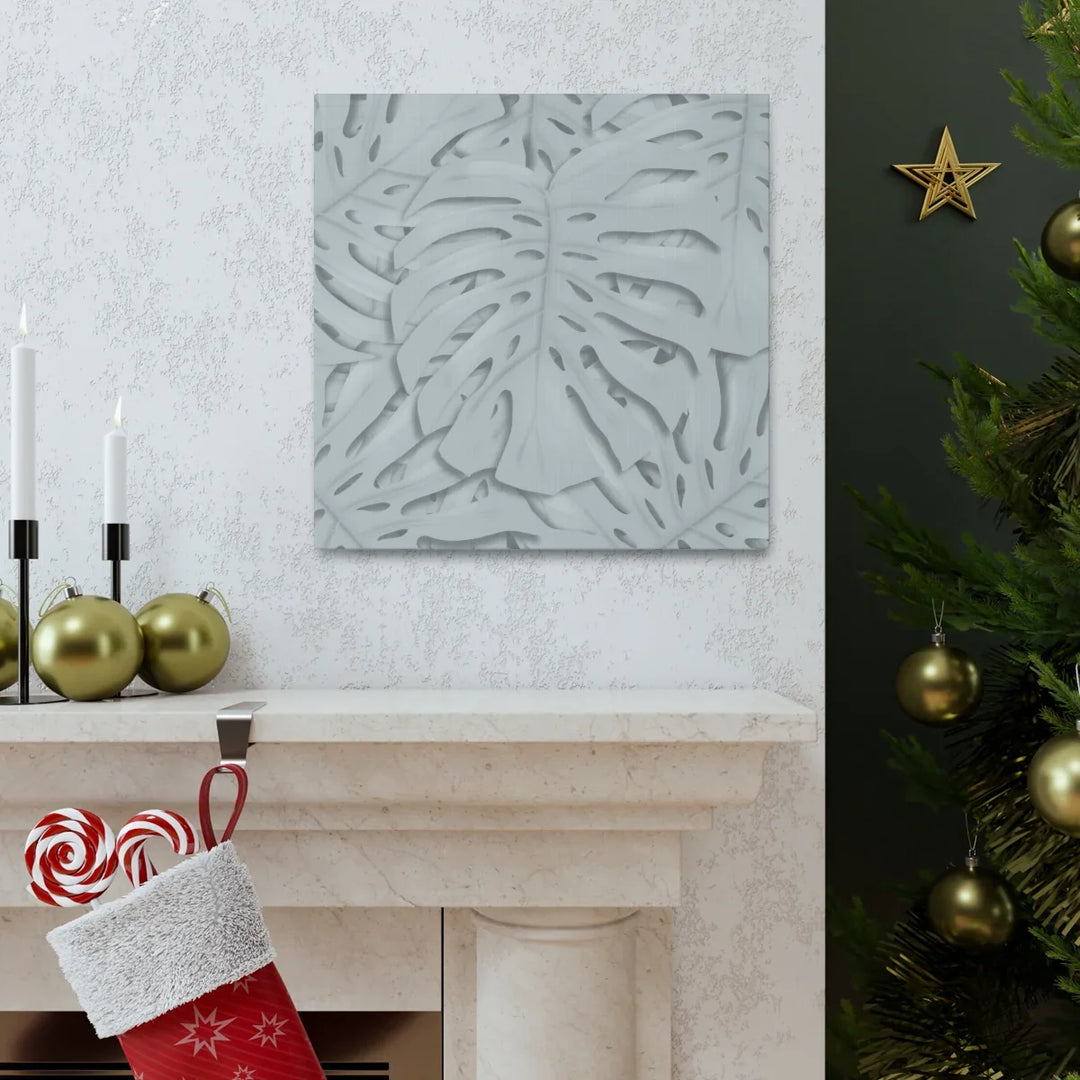 Monstera Canvas Art | Gray Canvas Print - Stretched Cotton Art Print for Indoor Wall Decor