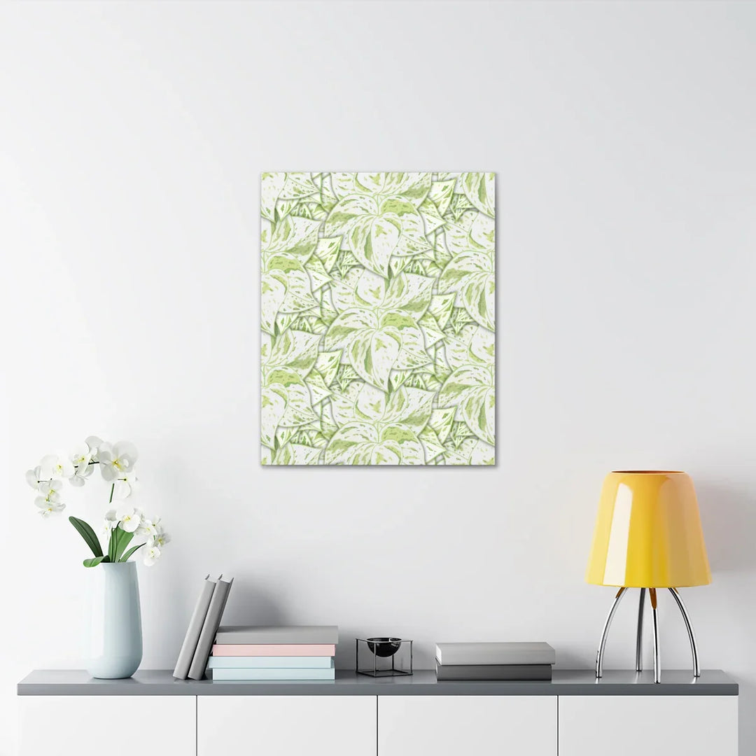 Snow Queen Pothos Canvas – Matte Finish Canvas Art Print | Variegated Botanical Wall Decor