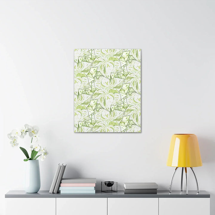 Snow Queen Pothos Canvas – Matte Finish Canvas Art Print | Variegated Botanical Wall Decor