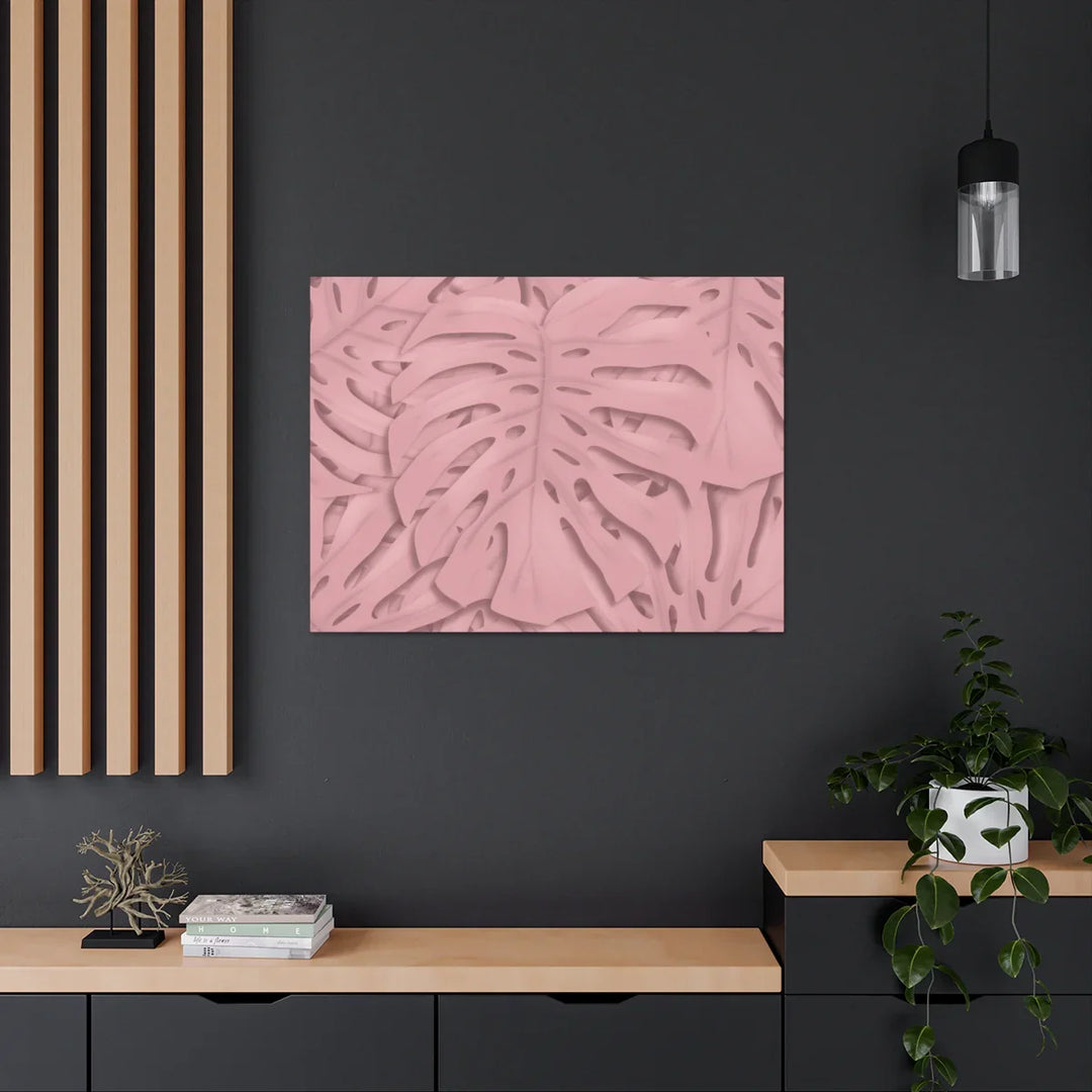 Monstera Canvas Art | Pink Wall Art - Botanical Wall Decor on Stretched Cotton Canvas Print