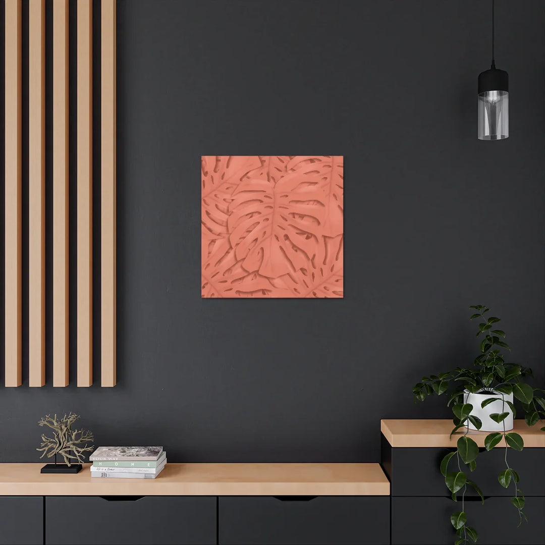 Coral Monstera Canvas - Botanical Canvas Art Print With Matte Finish & Durable Cotton