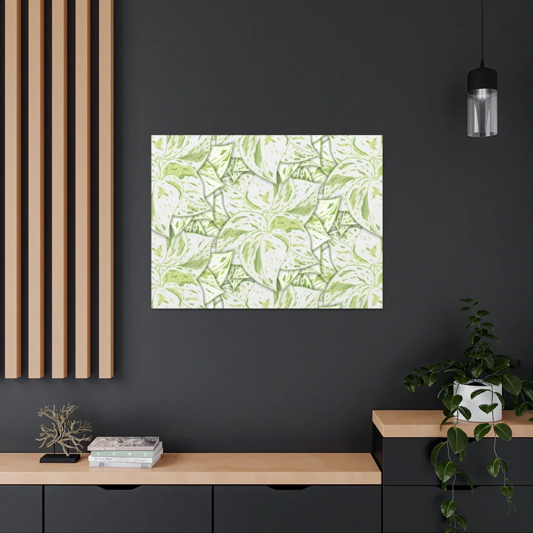 Snow Queen Pothos Canvas – Matte Finish Canvas Art Print | Variegated Botanical Wall Decor