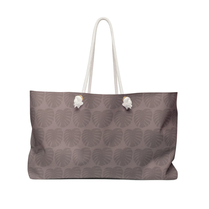 Weekender Tote Bag - Oversized Mauve Travel Bag with Monstera Leaf Pattern