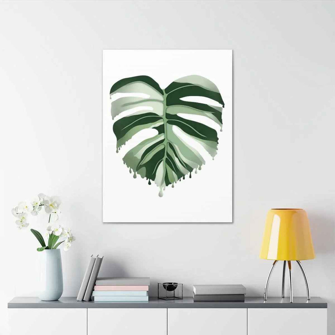 Melting Monstera Albo Canvas | Large Botanical Canvas Art Print With Matte Finish