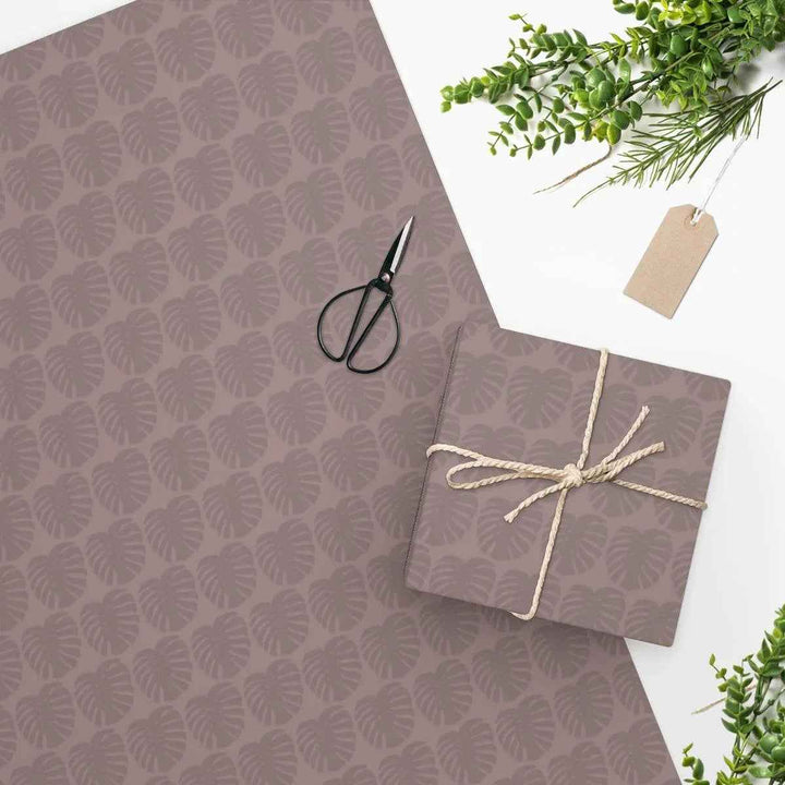 Monstera Wrapping Paper - Mauve Patterned Botanical Gift Wrap With Premium Gloss